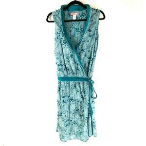 Lux Womens Wrap Dress Blue White Floral V Neck M